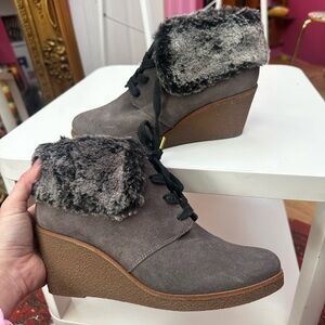 Cole Haan Sherpa Fur Trim Wedge Bootie size 9